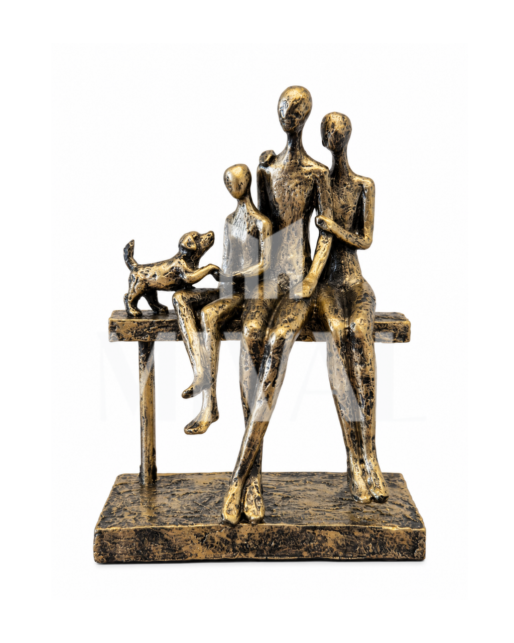 ESCULTURA FAMILIA CON PERRO EN BARRA