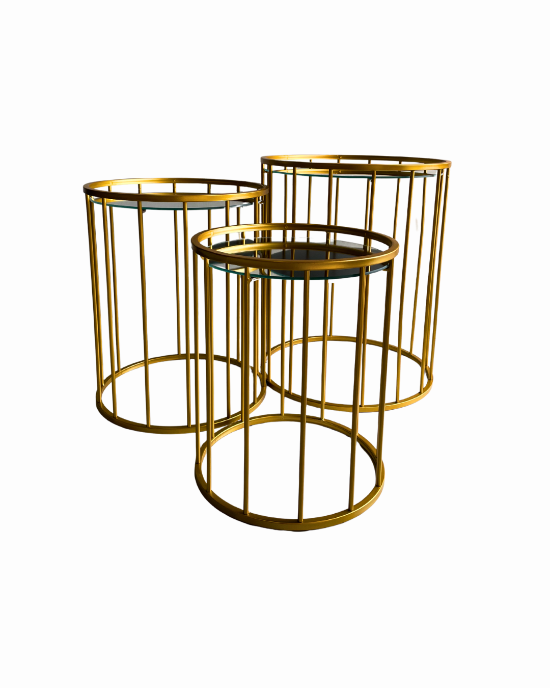 JUEGO DE 3 MESAS DORADAS