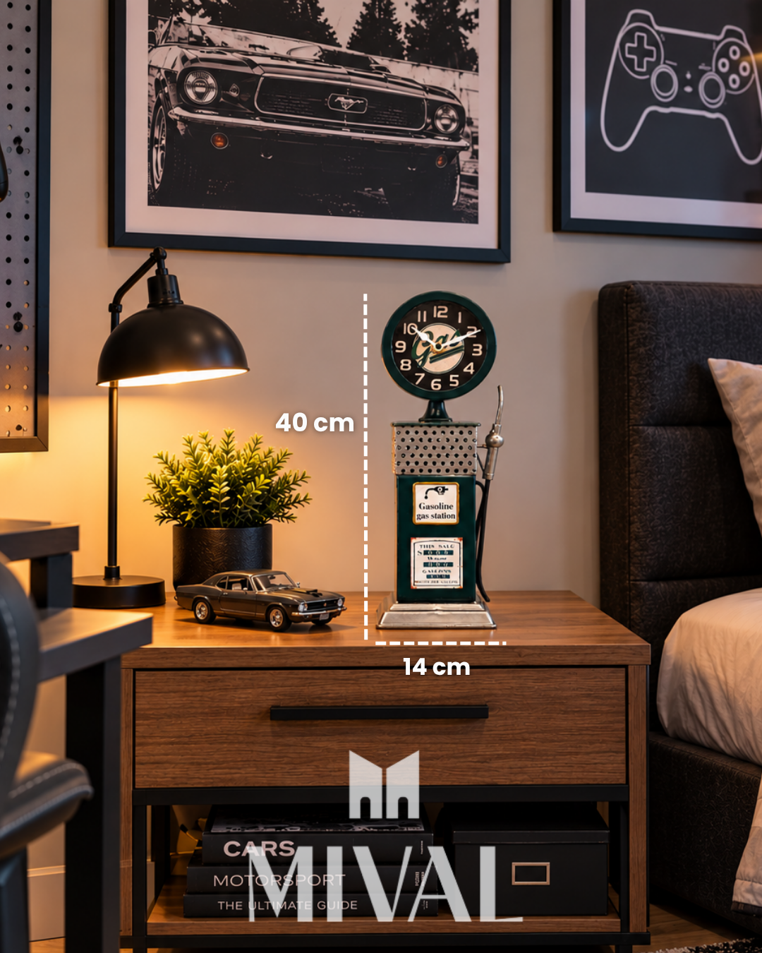 RELOJ DE MESA BOMBA DE GASOLINA VERDE