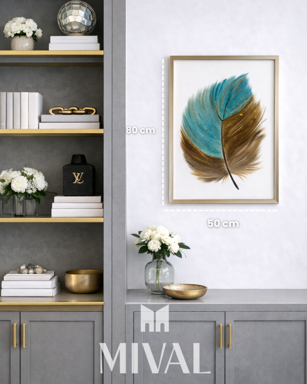 PLUMA DORADA CON TURQUESA