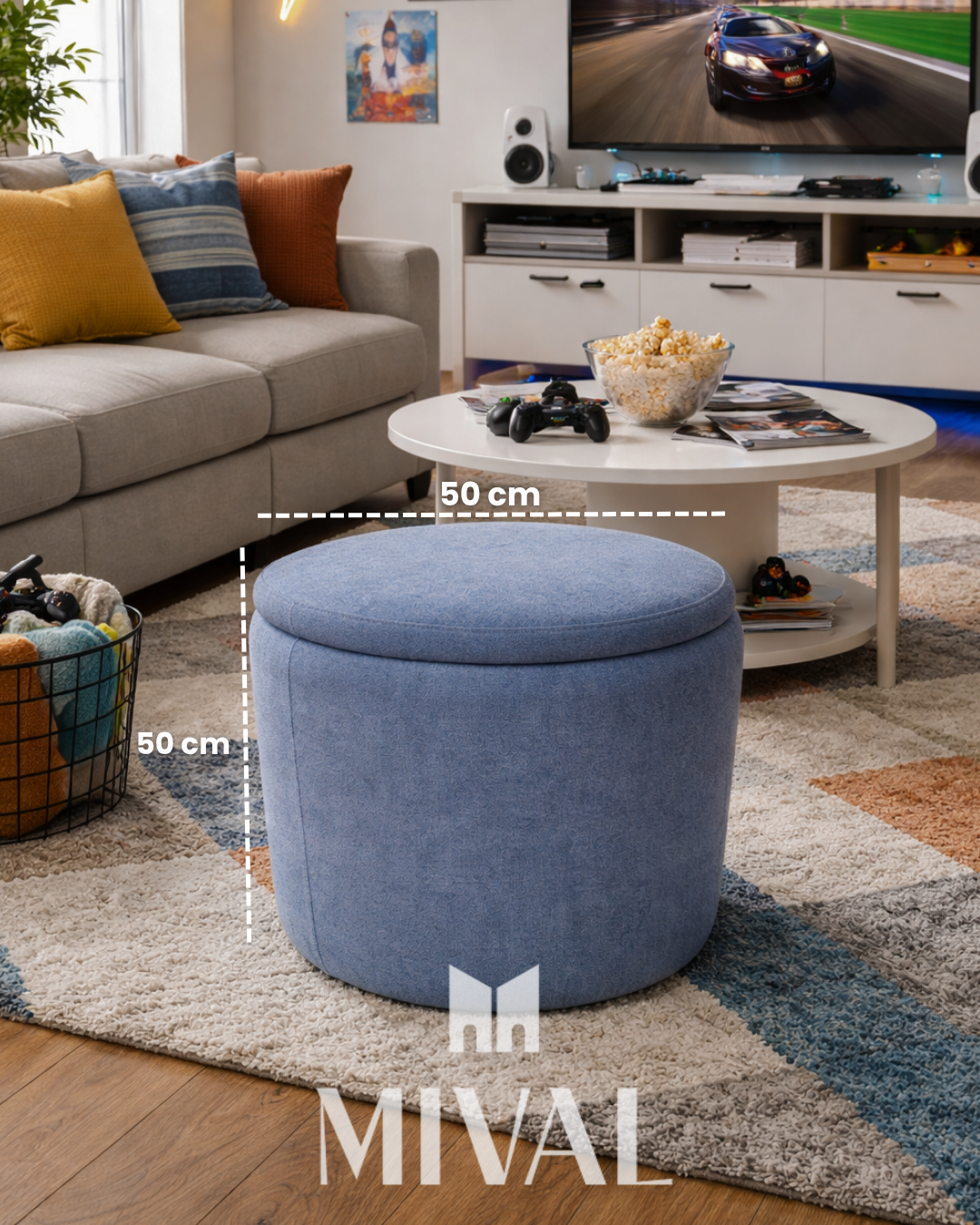 TABURETE CON TAPA AZUL