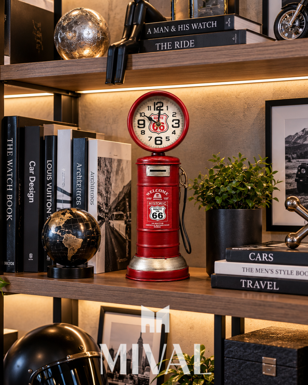 RELOJ DE MESA BOMBA DE GASOLINA ROJA