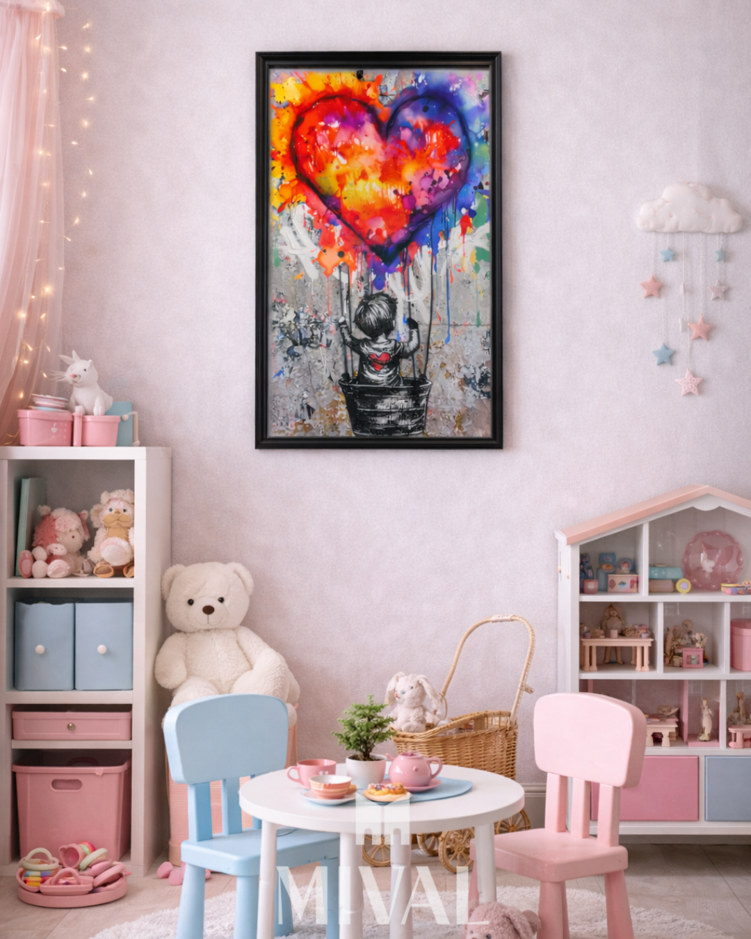 CUADRO NIÑO GLOBO CORAZON
