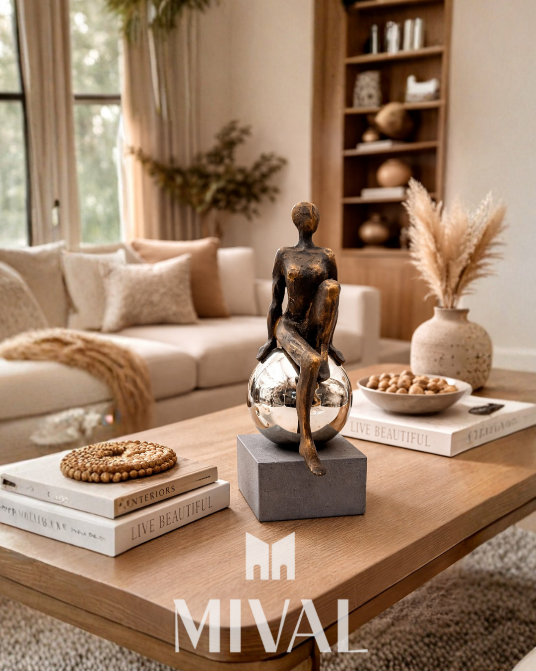ESCULTURA MUJER SENTADA EN ESFERA