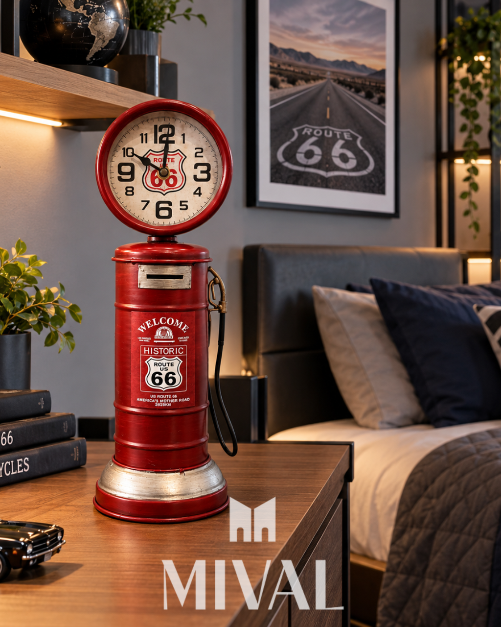 RELOJ DE MESA BOMBA DE GASOLINA ROJA