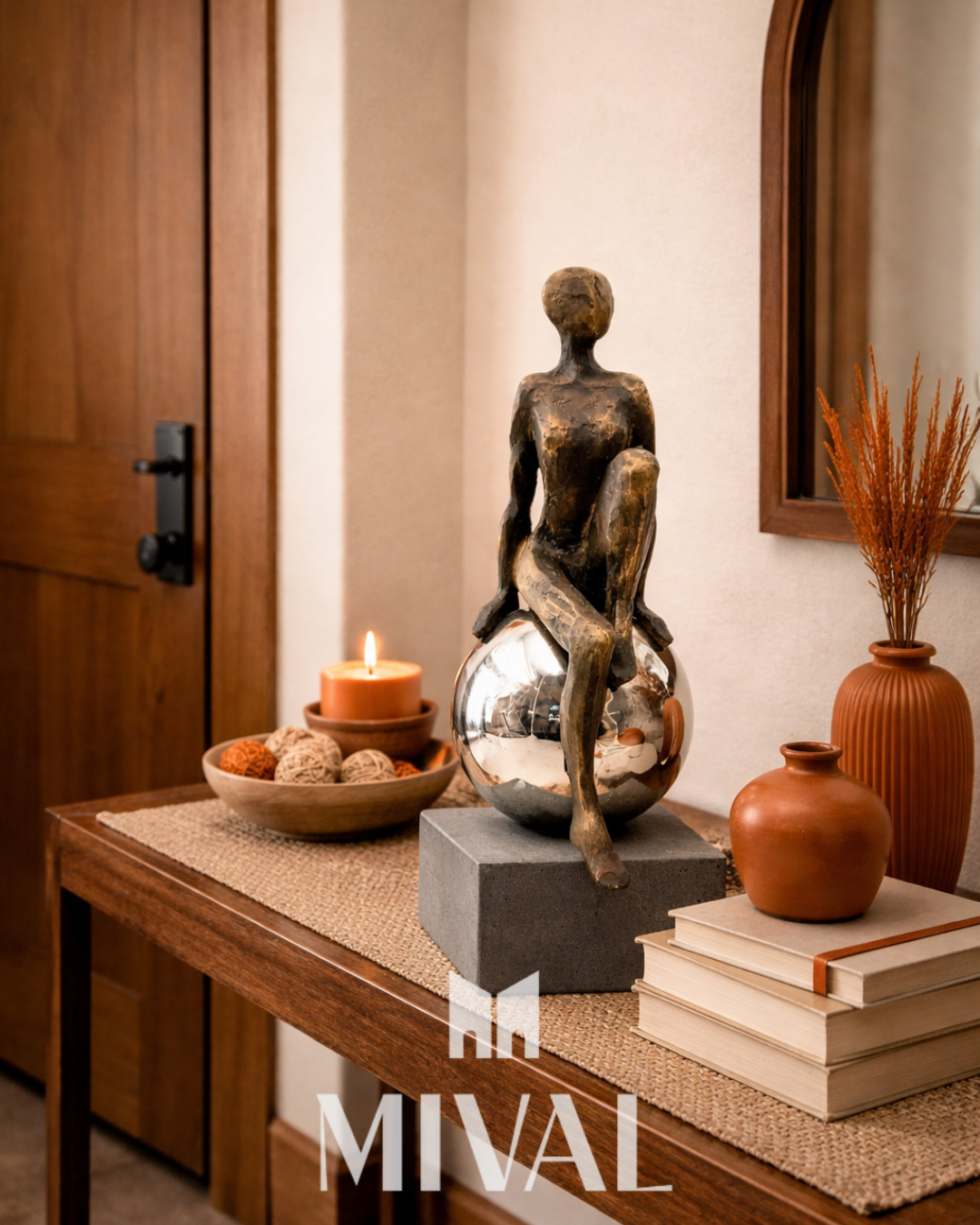 ESCULTURA MUJER SENTADA EN ESFERA