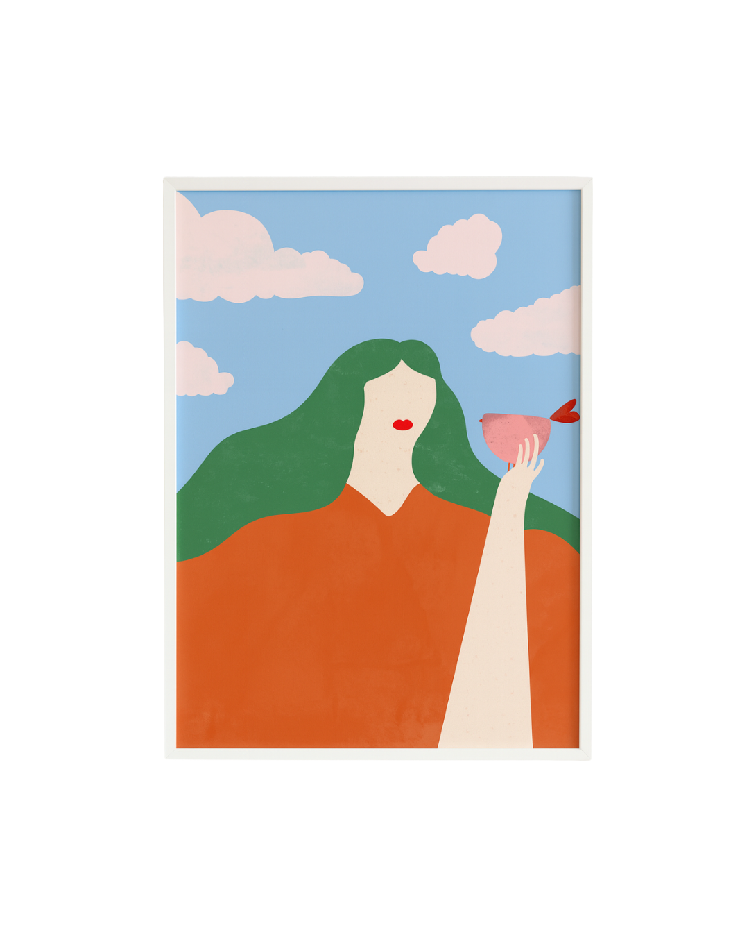 MUJER CON PAJARO ABSTRACTO