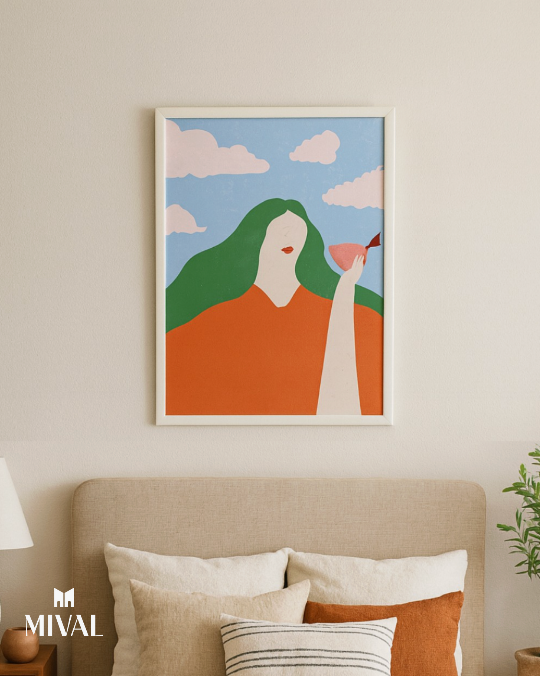 MUJER CON PAJARO ABSTRACTO