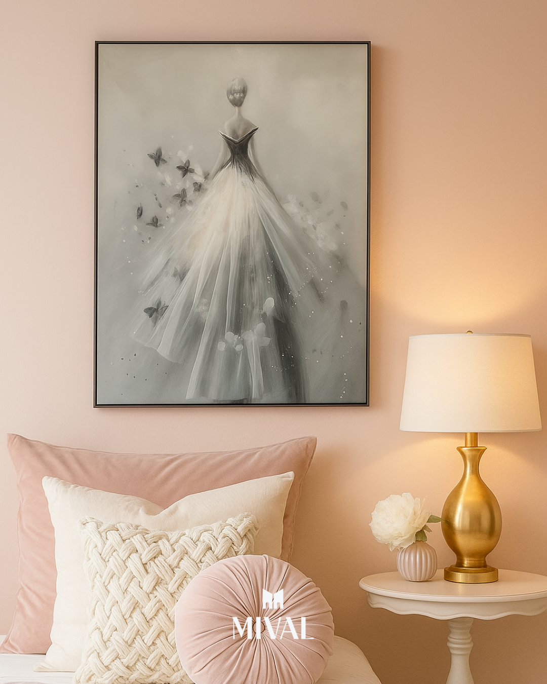 CUADRO MUJER VESTIDO BLANCO