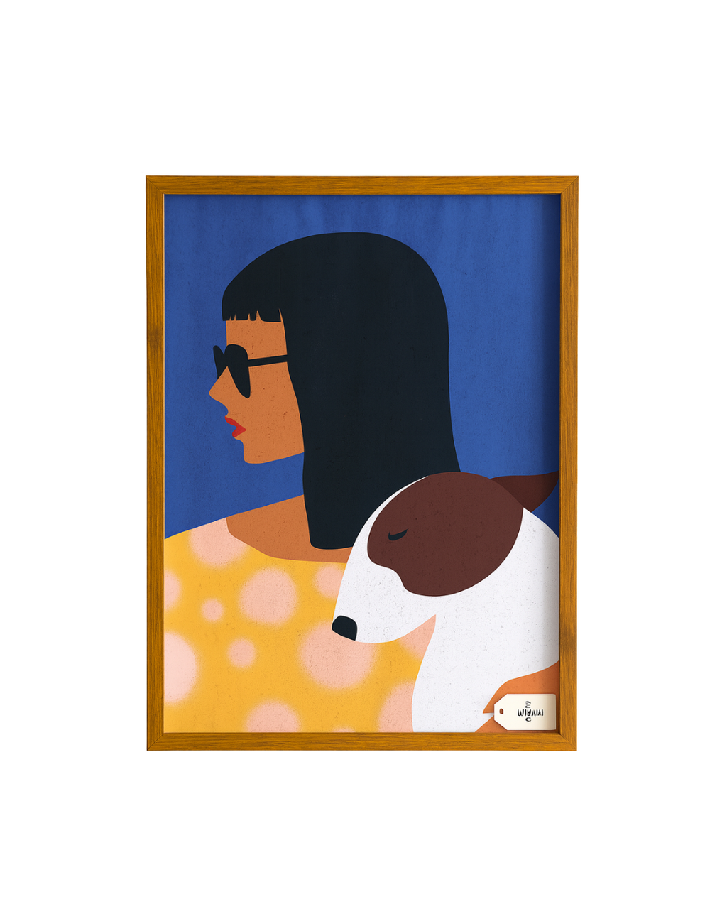 MUJER Y PERRO FONDO AZUL