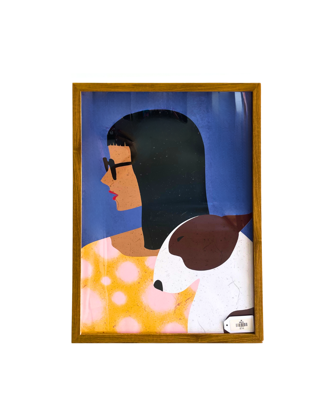 MUJER Y PERRO FONDO AZUL