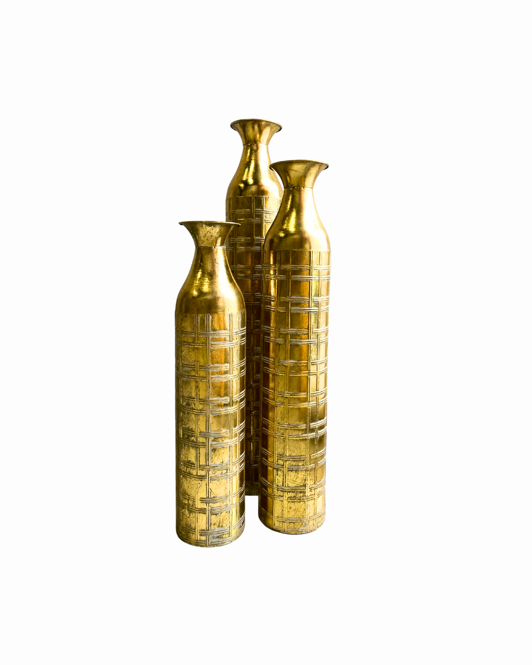 JUEGO 3 JARRONES DORADOS ALTOS