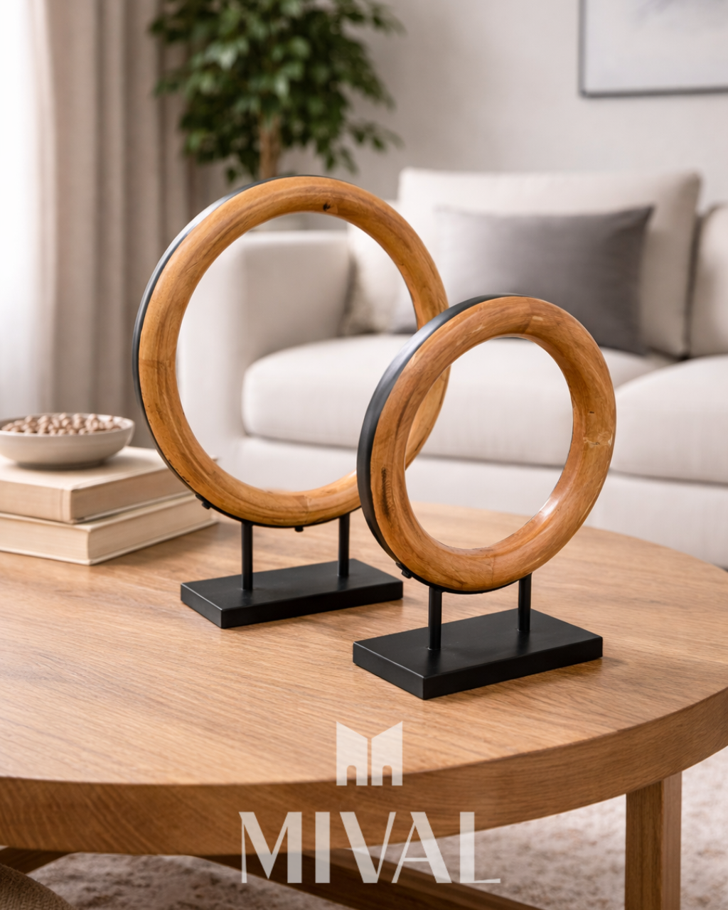 ESCULTURA CIRCULO DE MADERA 2 PZ