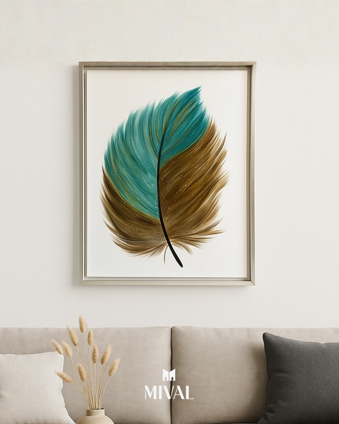 PLUMA DORADA CON TURQUESA