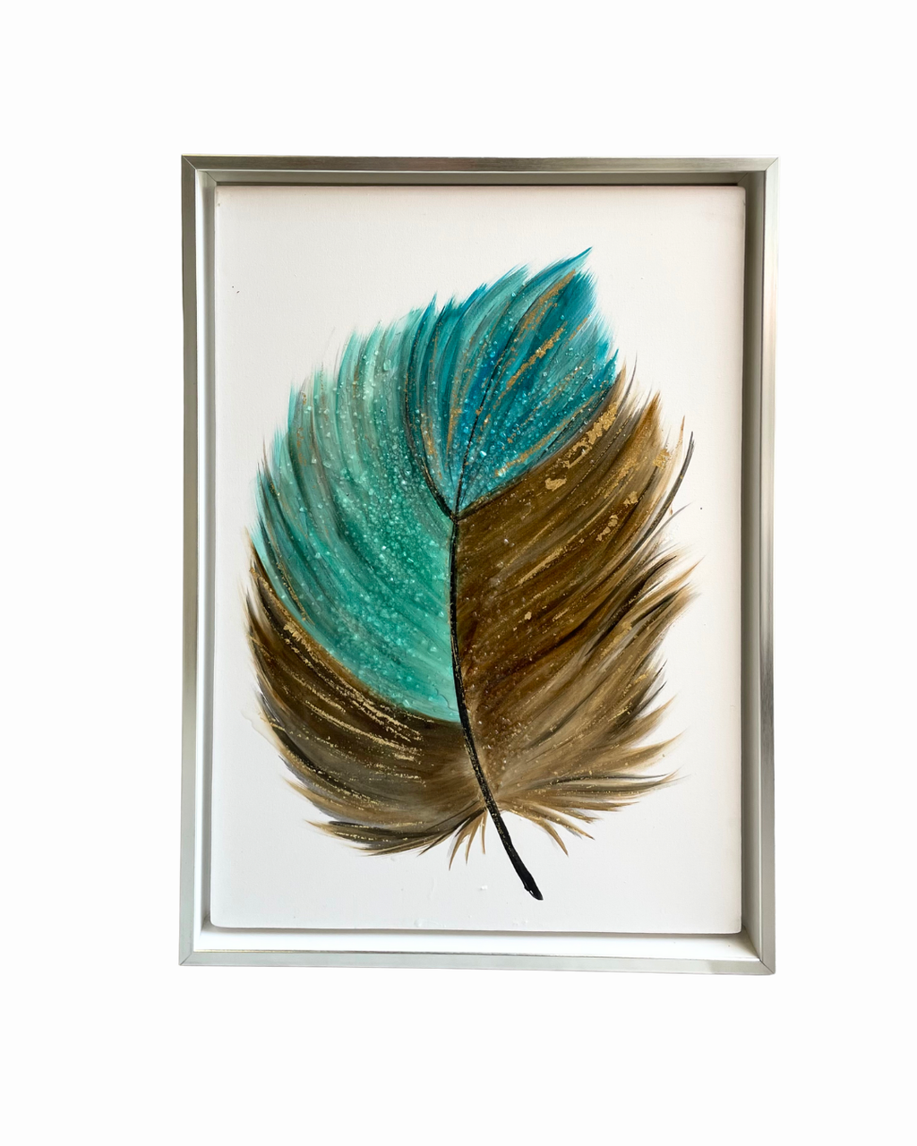 PLUMA DORADA CON TURQUESA